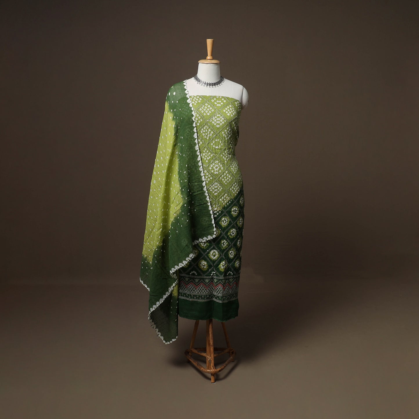 Kutch Bandhani Sequin Work Satin Cotton Unstitched Dress Material: Kurta, Bottom & Dupatta 25
