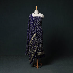 Kutch Bandhani Tie-Dye Modal Silk 3pc Unstitched Dress Material Suit Set 01