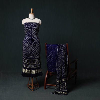 Kutch Bandhani Tie-Dye Modal Silk 3pc Unstitched Dress Material Suit Set 01