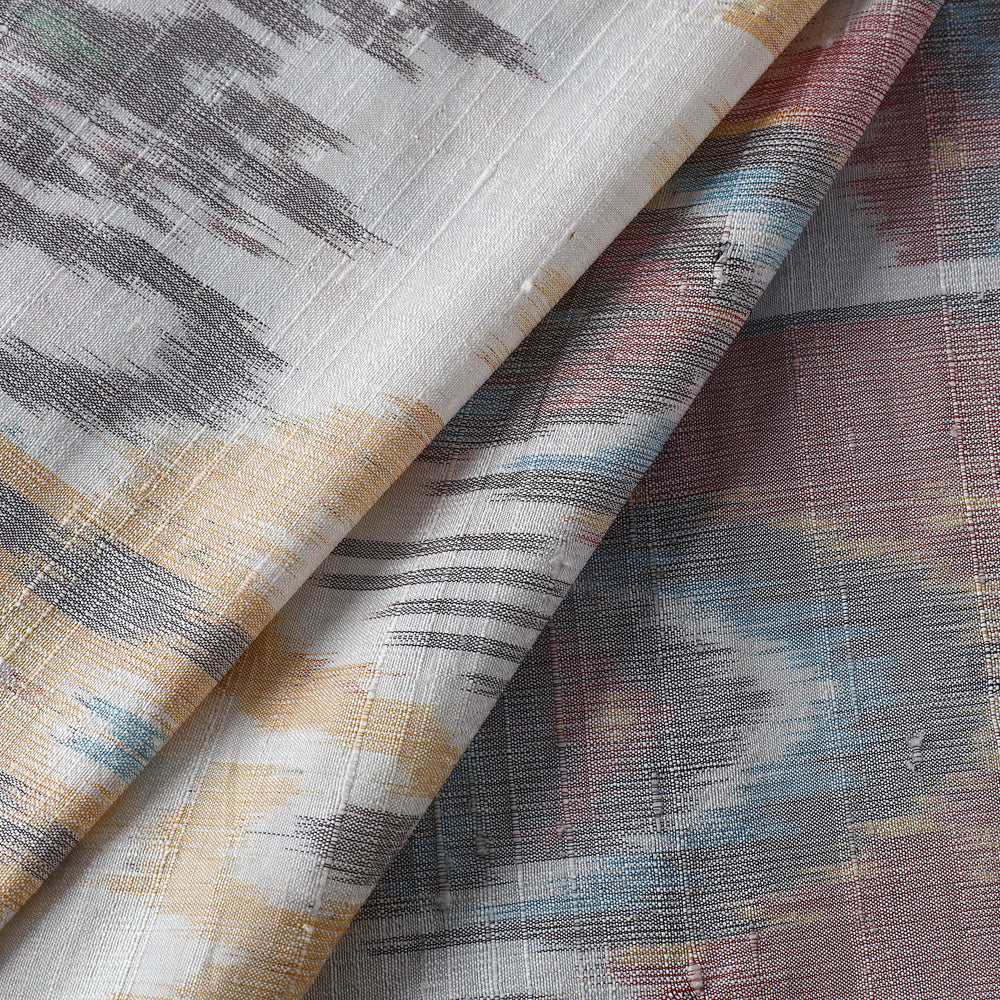 Multicolor - Pure Handloom Raw Silk Pochampally Ikat Fabric 03