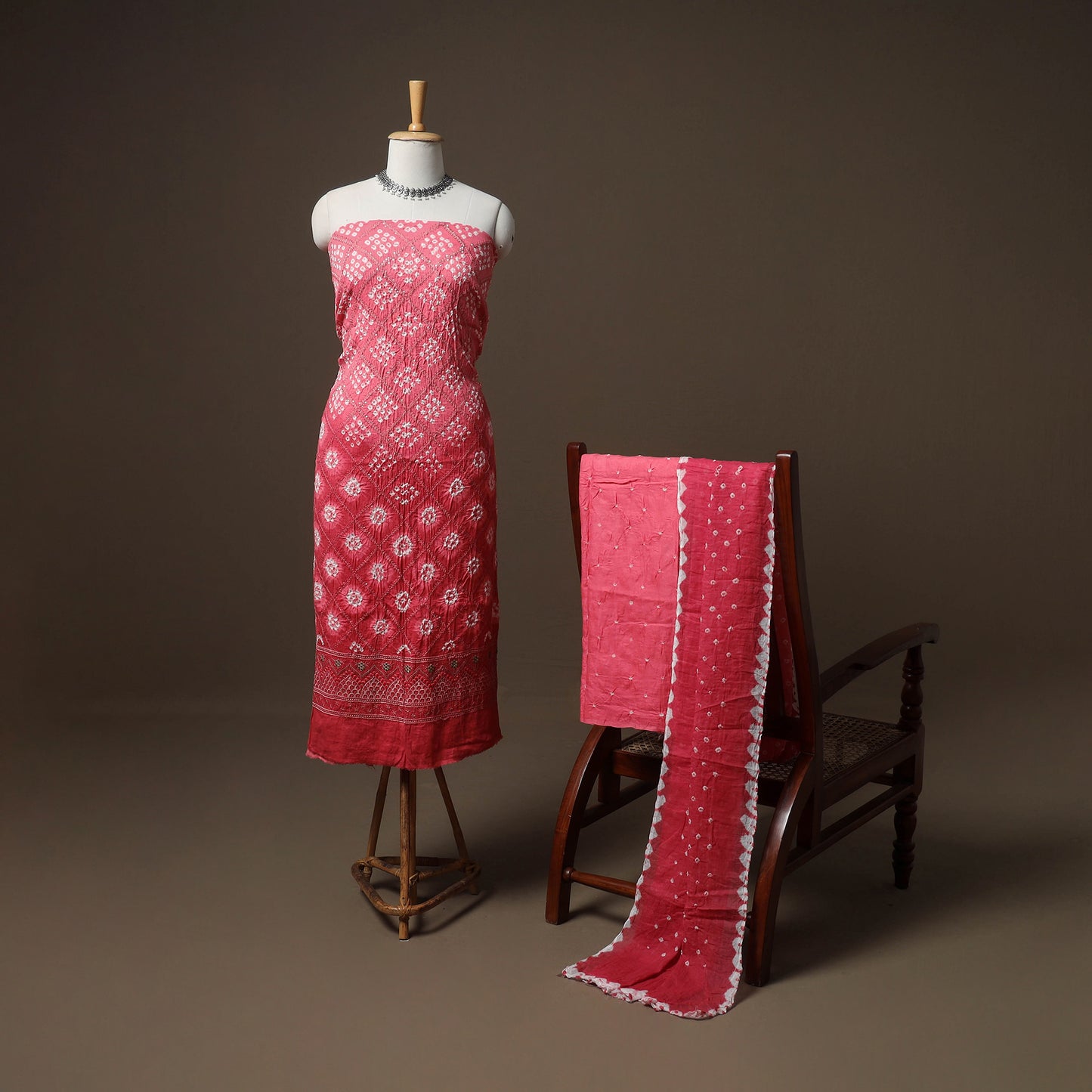 Kutch Bandhani Sequin Work Satin Cotton Unstitched Dress Material: Kurta, Bottom & Dupatta 26