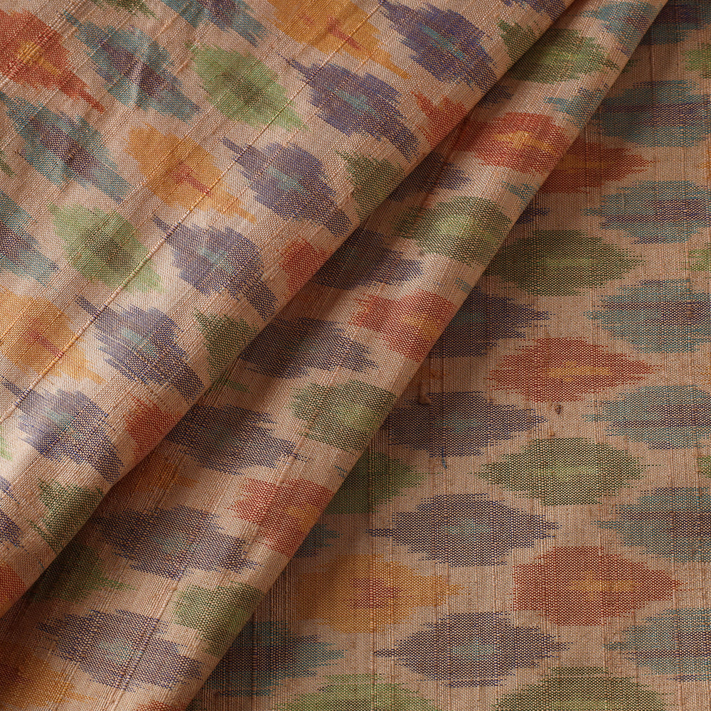 Multicolor - Pure Handloom Raw Silk Pochampally Ikat Fabric 04