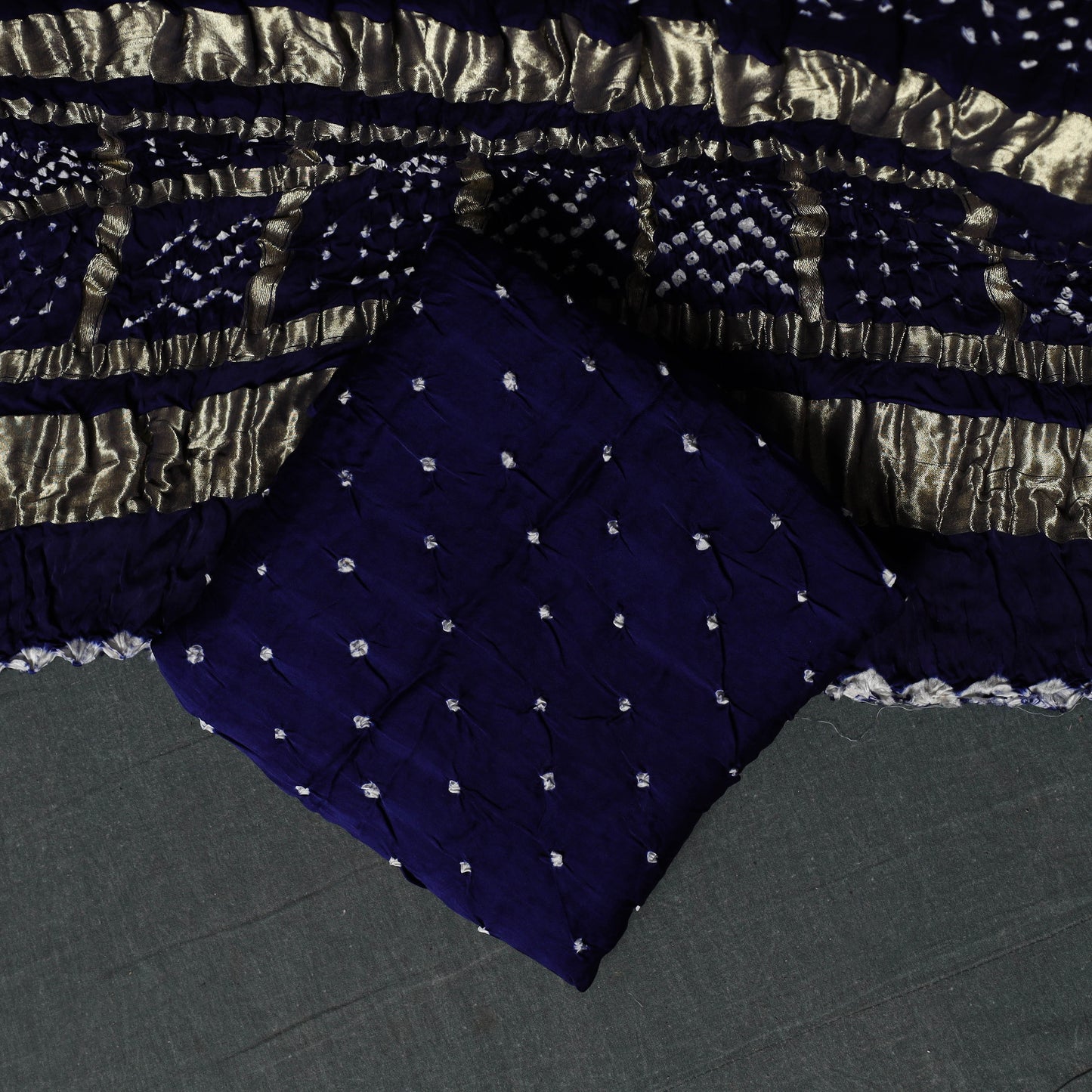 Kutch Bandhani Tie-Dye Modal Silk 3pc Unstitched Dress Material Suit Set 01