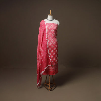 Kutch Bandhani Sequin Work Satin Cotton Unstitched Dress Material: Kurta, Bottom & Dupatta 26