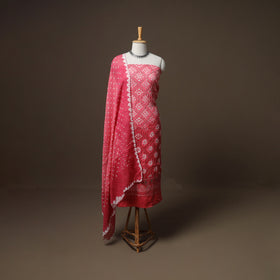 Kutch Bandhani Sequin Work Satin Cotton Unstitched Dress Material: Kurta, Bottom & Dupatta 26