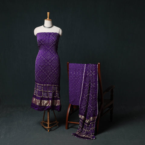 Kutch Bandhani Tie-Dye Modal Silk 3pc Unstitched Dress Material Suit Set 02