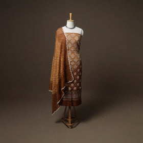 Kutch Bandhani Sequin Work Satin Cotton Unstitched Dress Material: Kurta, Bottom & Dupatta 27