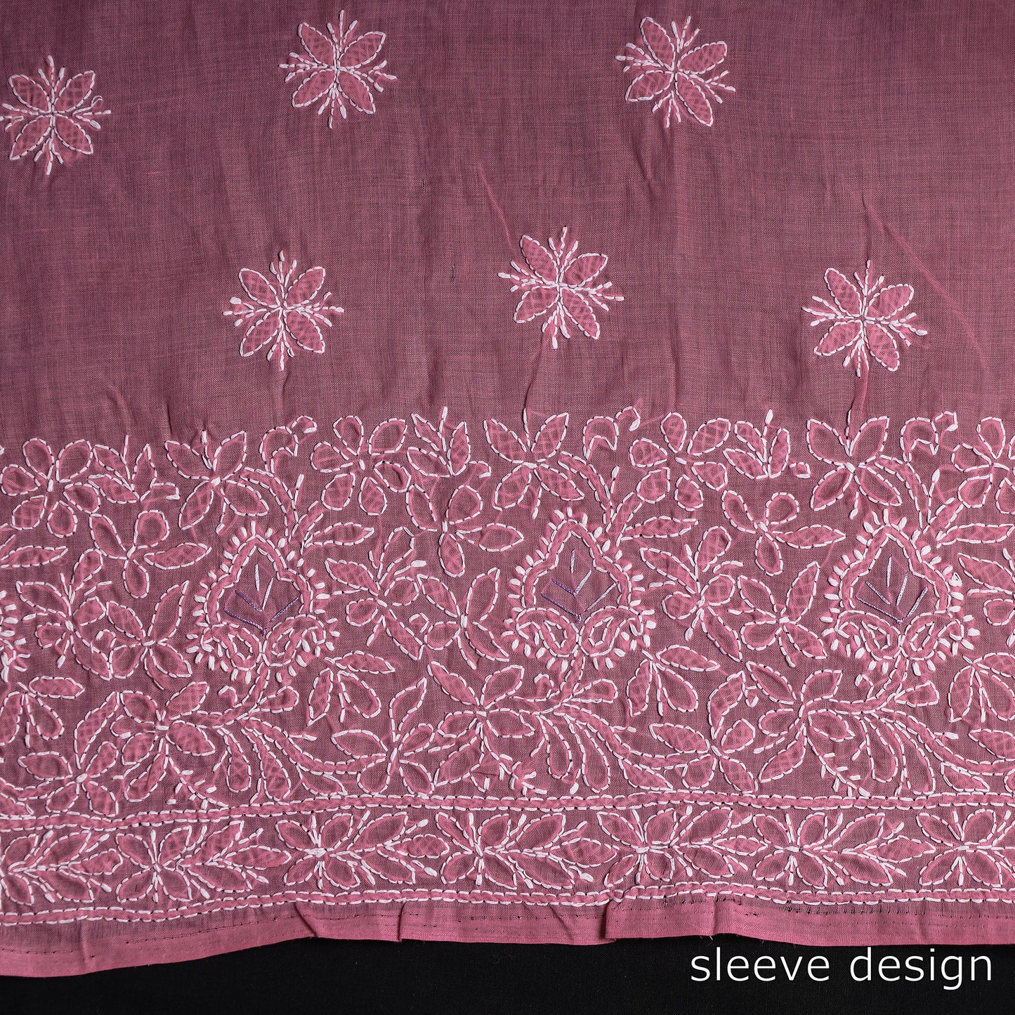 Pink - Lucknow Chikankari with Parsi Style Embroidered Cotton Kurta Material - 3 Meter