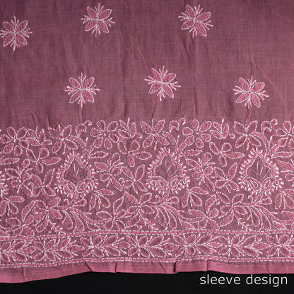 Pink - Lucknow Chikankari with Parsi Style Embroidered Cotton Kurta Material - 3 Meter
