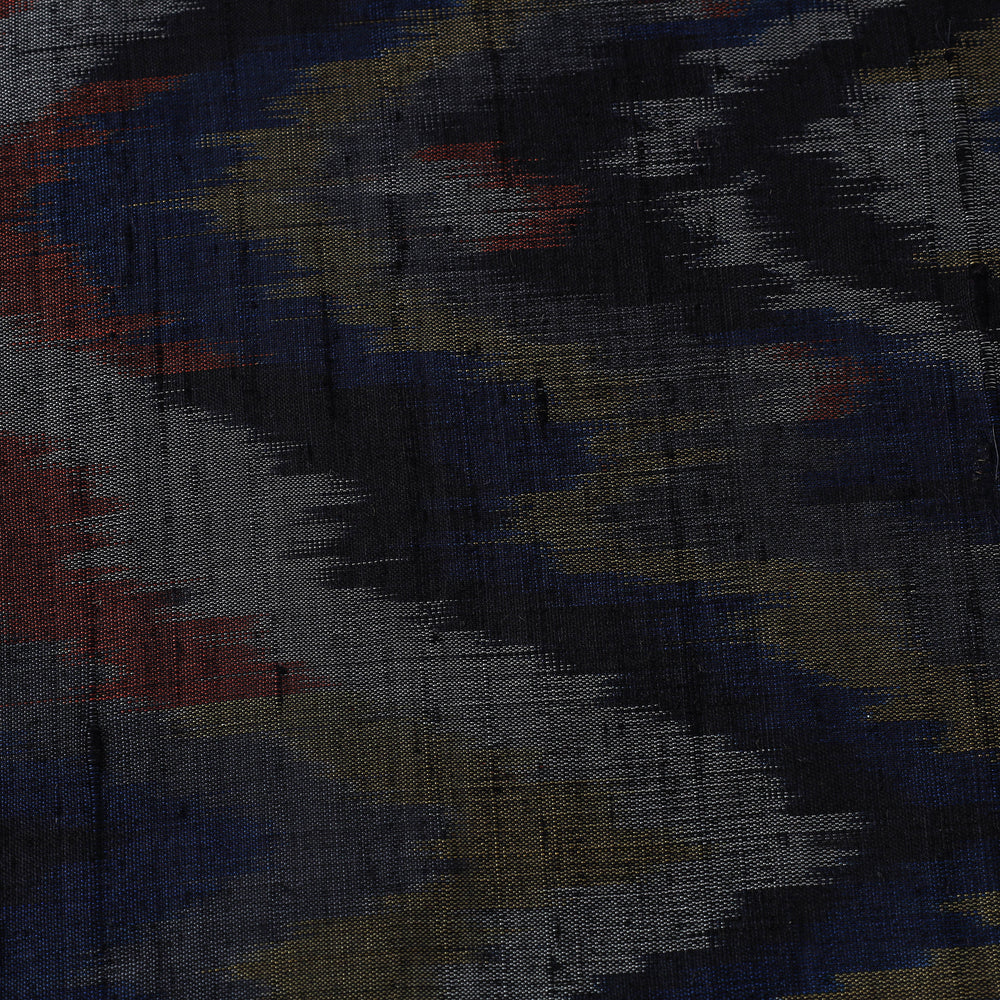 Black - Pure Handloom Raw Silk Pochampally Ikat Fabric 06