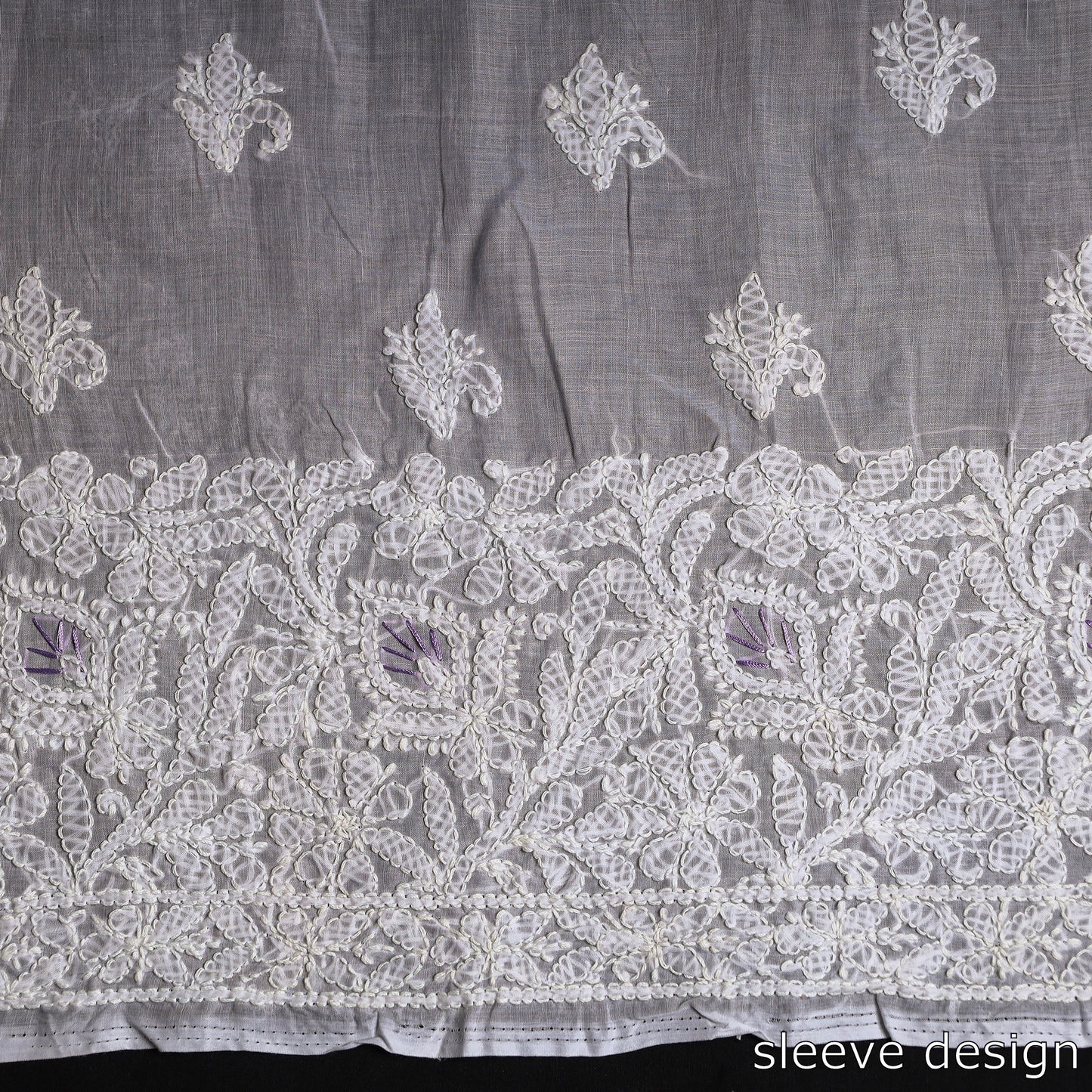White - Lucknow Chikankari with Parsi Style Embroidered Cotton Kurta Material - 2.9 Meter