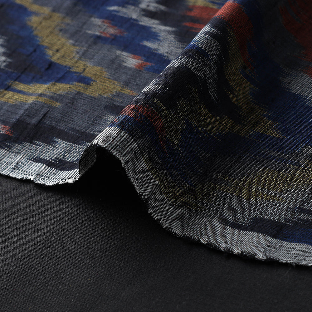 Black - Pure Handloom Raw Silk Pochampally Ikat Fabric 06