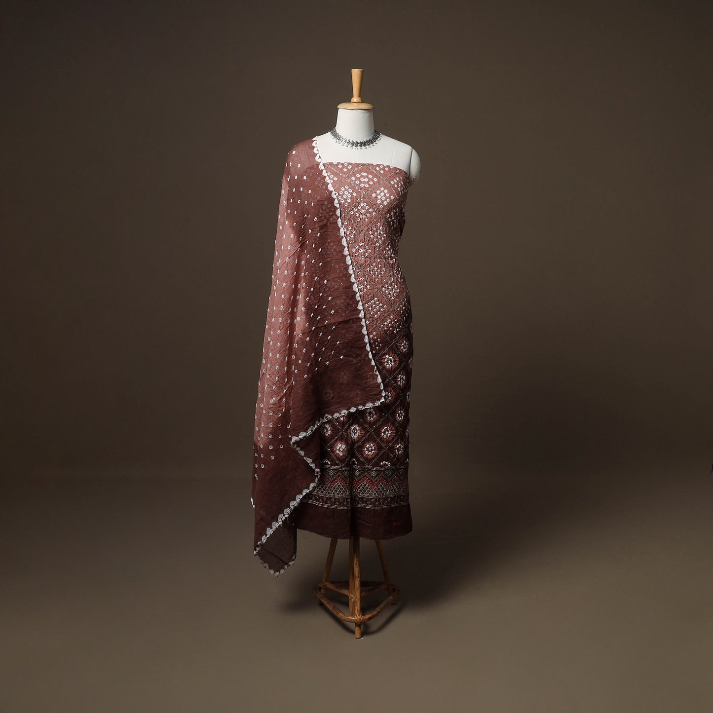 Kutch Bandhani Sequin Work Satin Cotton Unstitched Dress Material: Kurta, Bottom & Dupatta 28