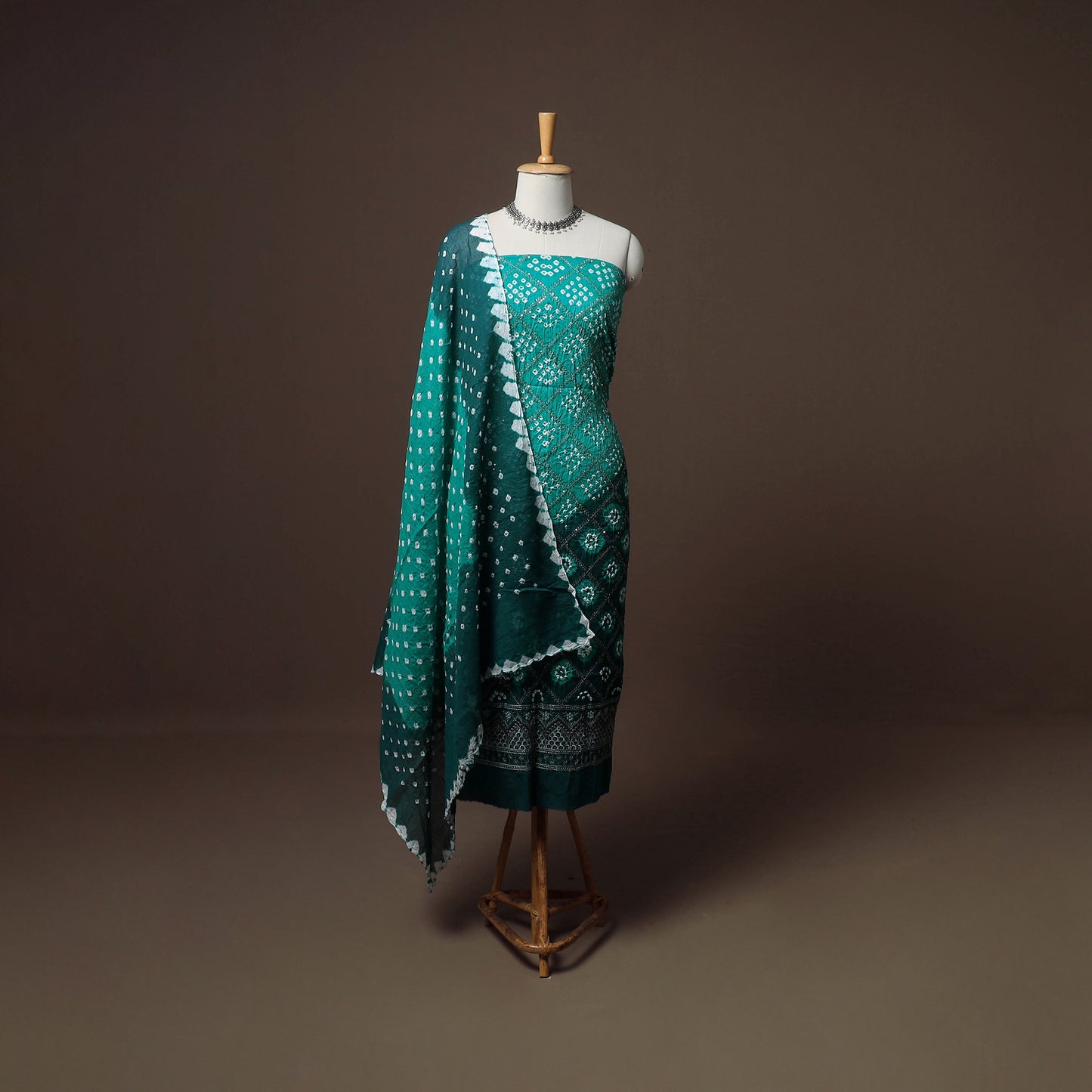 Kutch Bandhani Sequin Work Satin Cotton Unstitched Dress Material: Kurta, Bottom & Dupatta 29