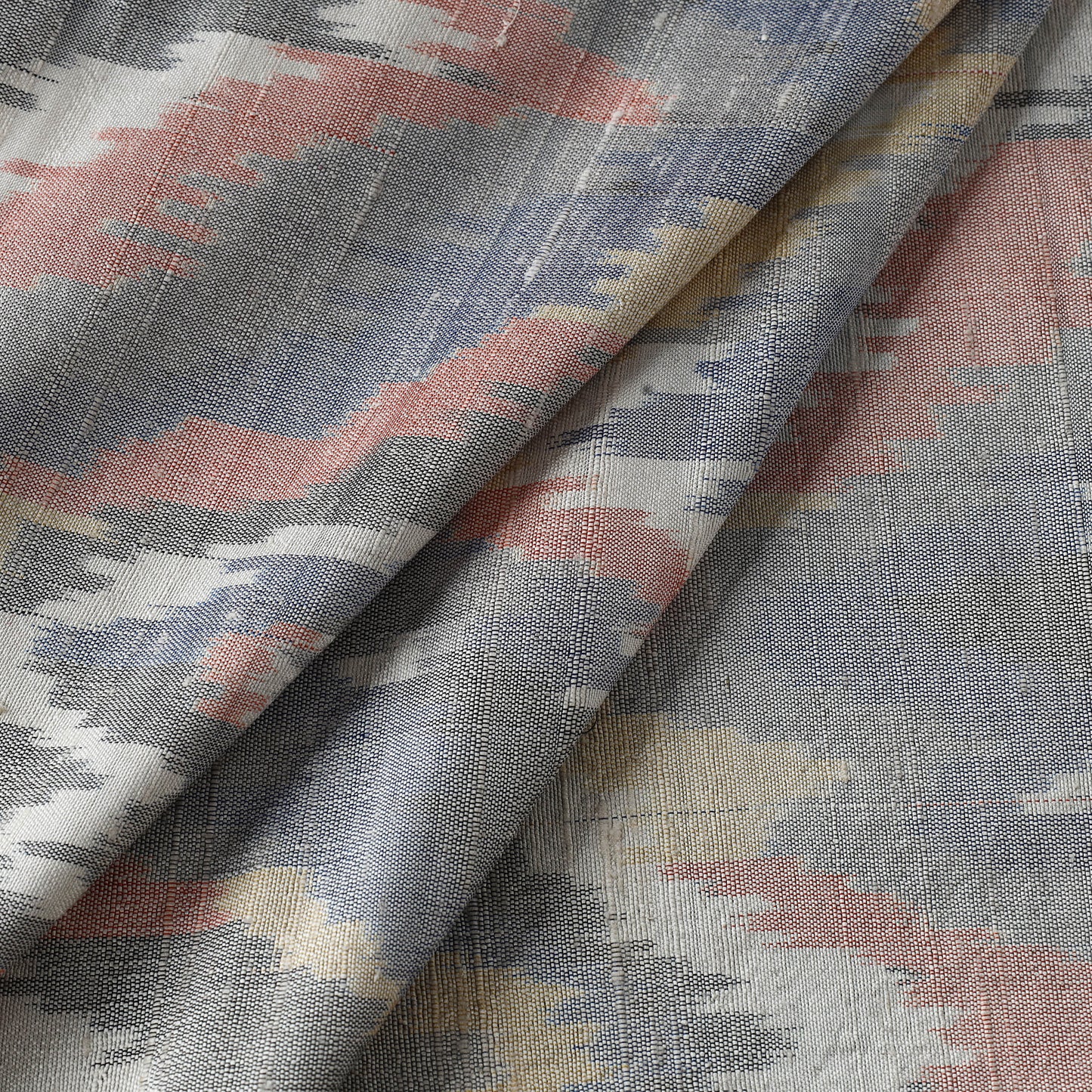 Grey - Pure Handloom Raw Silk Pochampally Ikat Fabric 07