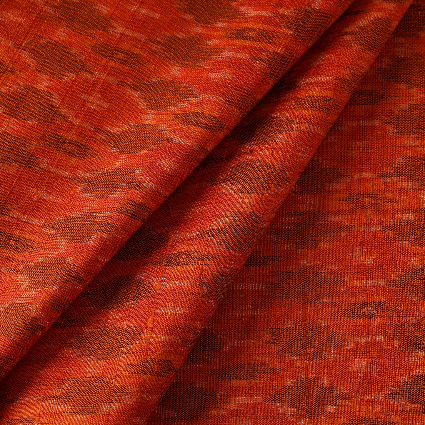 Orange - Pure Handloom Raw Silk Pochampally Ikat Fabric 08