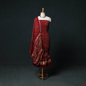 Kutch Bandhani Tie-Dye Modal Silk 3pc Unstitched Dress Material Suit Set 06