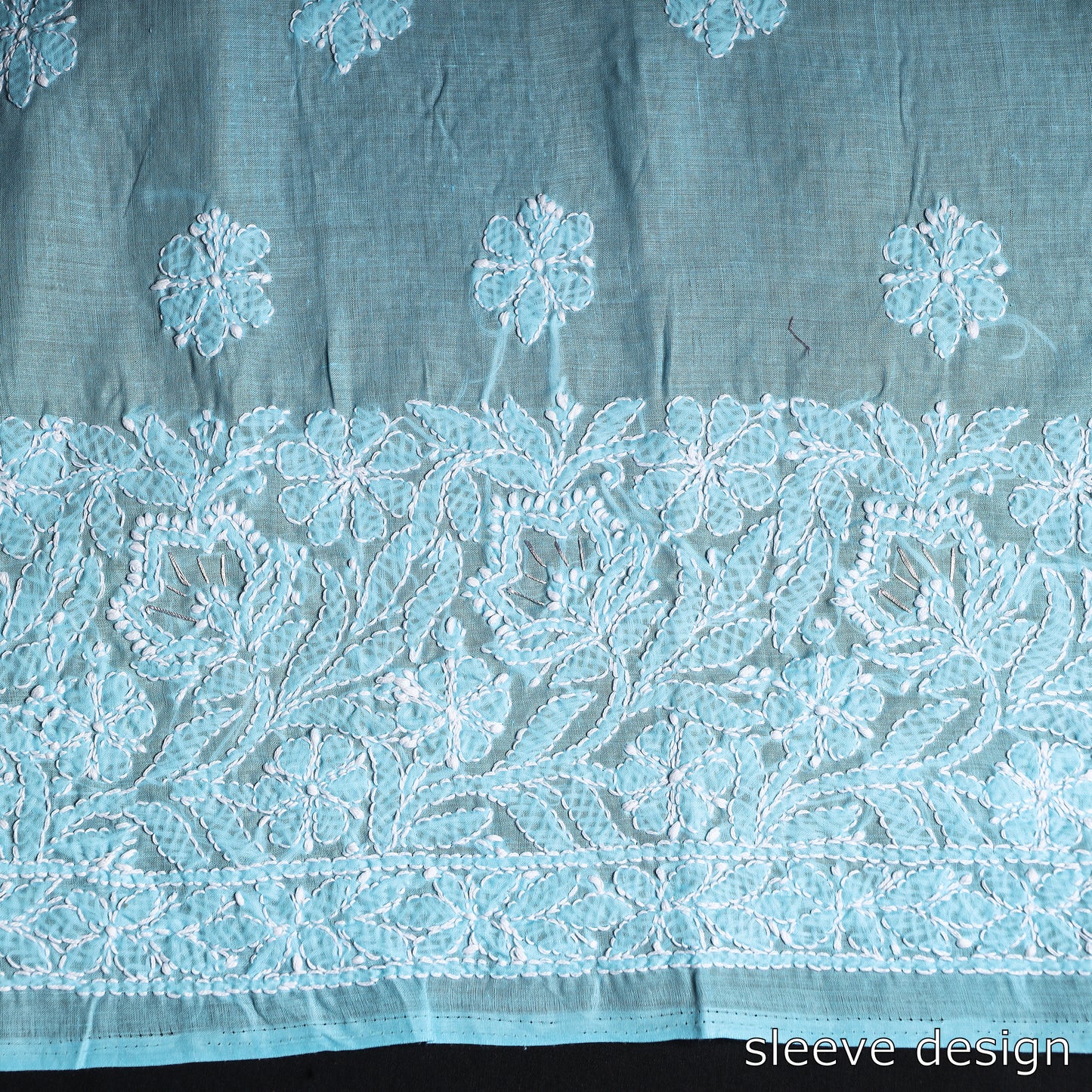 Blue - Lucknow Chikankari with Parsi Style Embroidered Cotton Kurta Material - 3 Meter