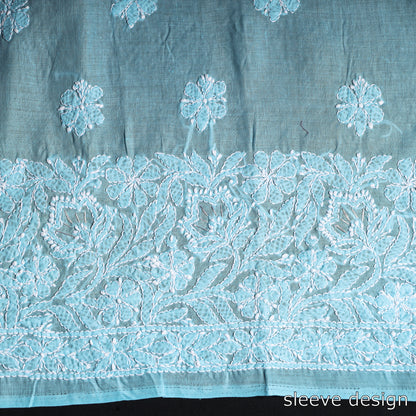 Blue - Lucknow Chikankari with Parsi Style Embroidered Cotton Kurta Material - 3 Meter