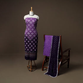 Kutch Bandhani Sequin Work Satin Cotton Unstitched Dress Material: Kurta, Bottom & Dupatta 30