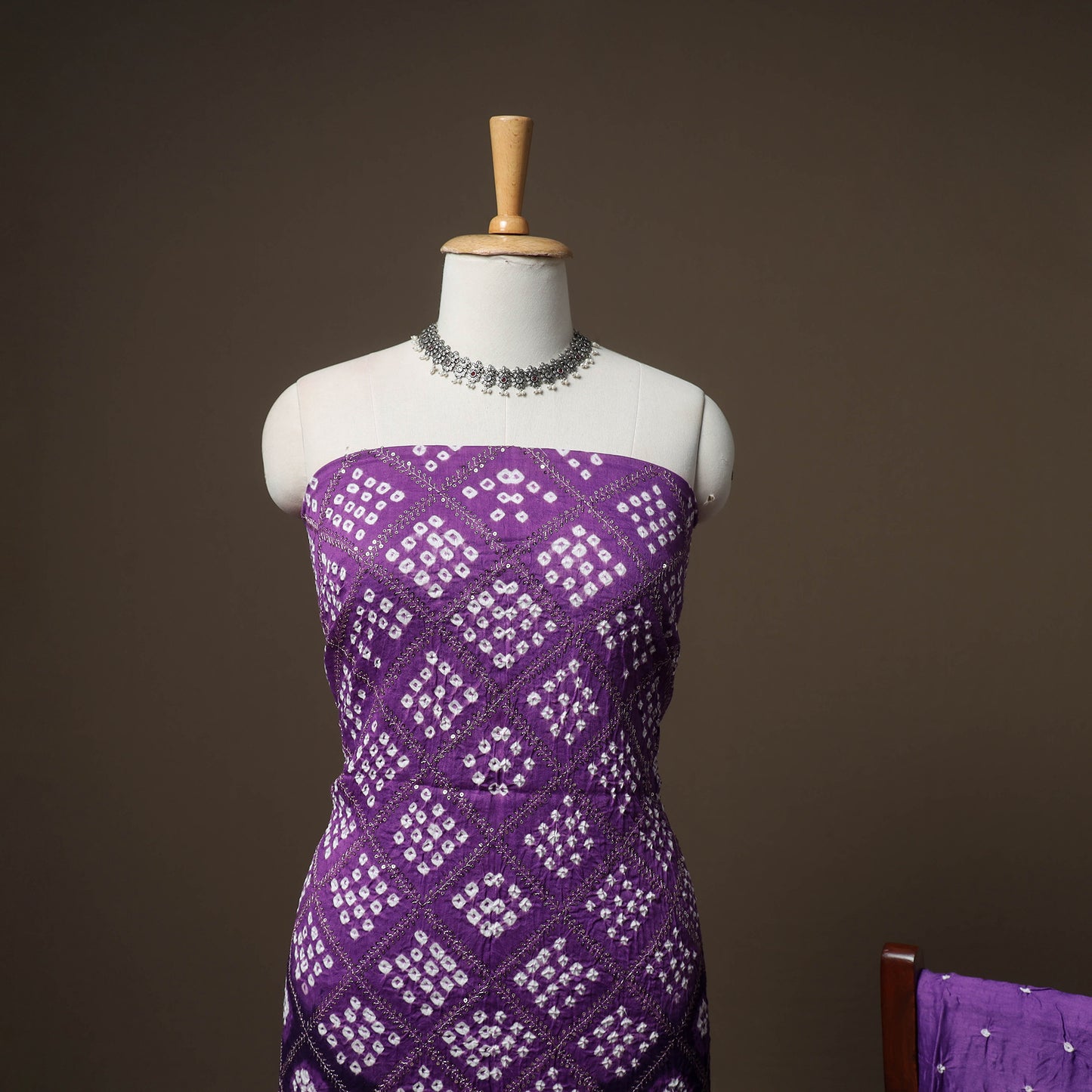 Kutch Bandhani Sequin Work Satin Cotton Unstitched Dress Material: Kurta, Bottom & Dupatta 30