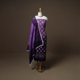 Kutch Bandhani Sequin Work Satin Cotton Unstitched Dress Material: Kurta, Bottom & Dupatta 30