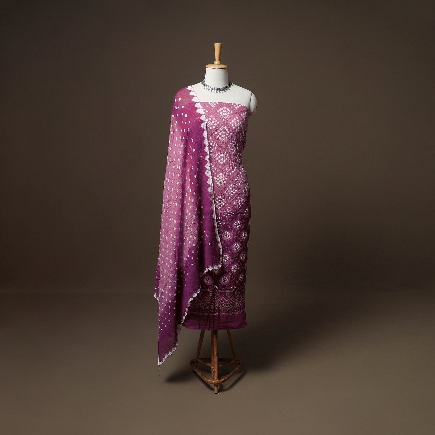Kutch Bandhani Sequin Work Satin Cotton Unstitched Dress Material: Kurta, Bottom & Dupatta 31