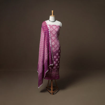 Kutch Bandhani Sequin Work Satin Cotton Unstitched Dress Material: Kurta, Bottom & Dupatta 31