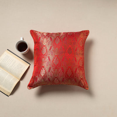 Red - Silk Banarasi Cushion Cover with Zari Work 29