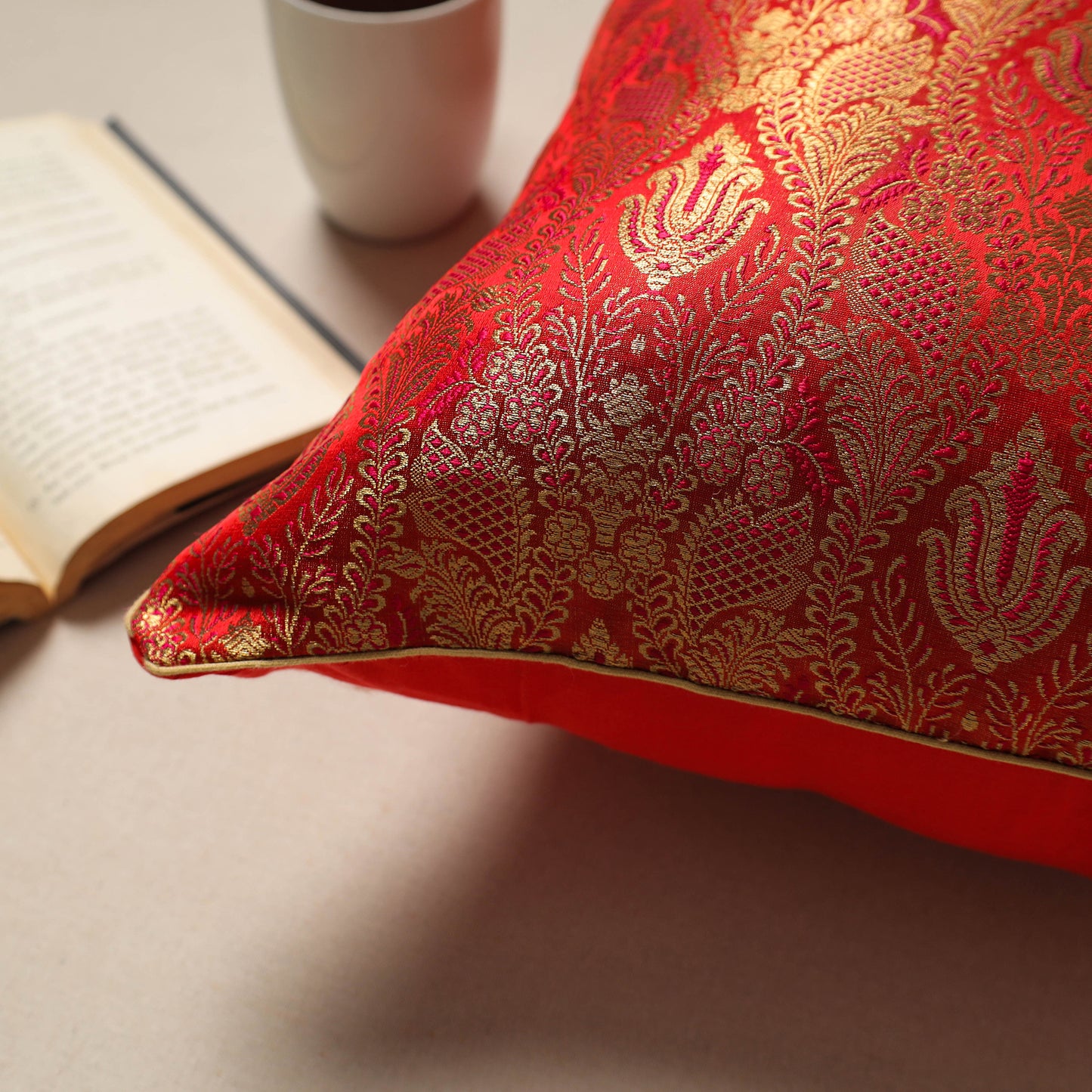 Red - Silk Banarasi Cushion Cover with Zari Work 29