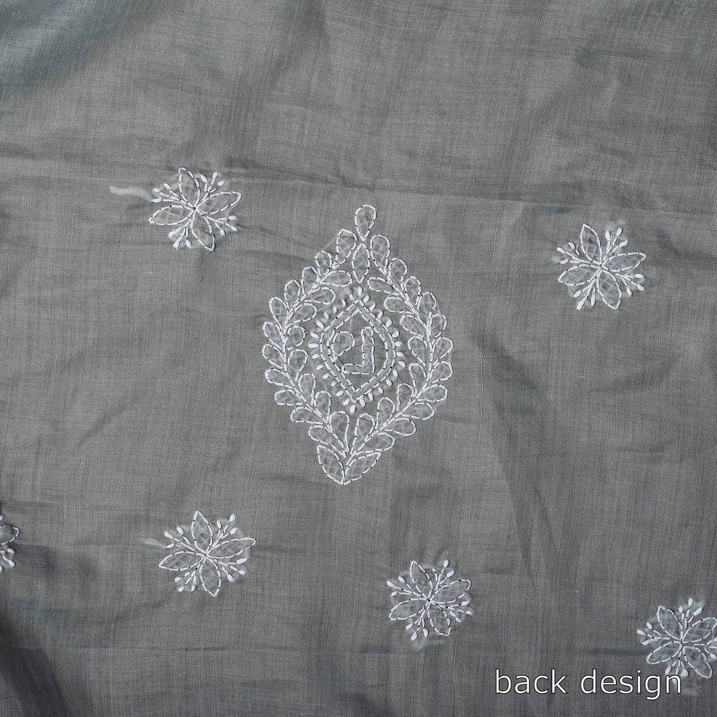 Grey - Lucknow Chikankari with Parsi Style Embroidered Cotton Kurta Material - 2.9 Meter