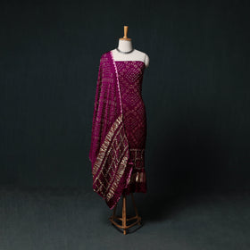 Kutch Bandhani Tie-Dye Modal Silk 3pc Unstitched Dress Material Suit Set 07