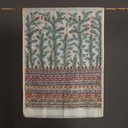 White - Madhubani Handpainted Chanderi Silk Handloom Dupatta 26