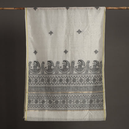 White - Madhubani Handpainted Chanderi Silk Handloom Dupatta 24