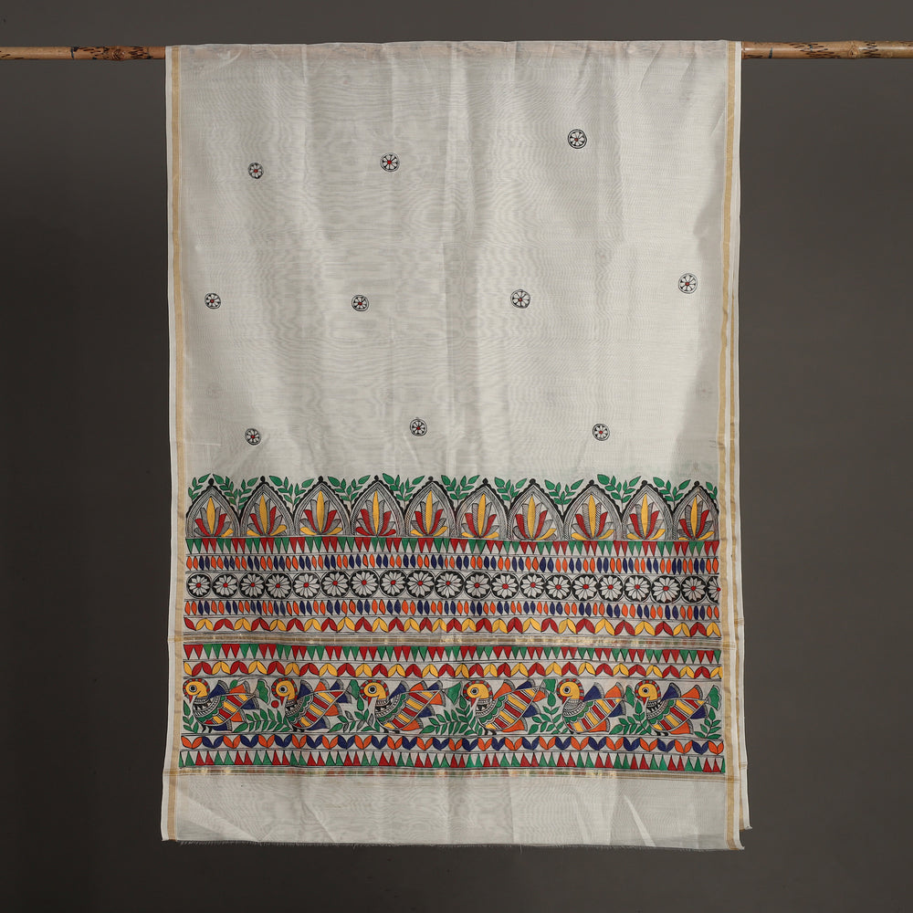 White - Madhubani Handpainted Chanderi Silk Handloom Dupatta 22