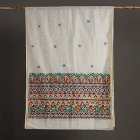 White - handloom chanderi silk handpainted madhubani