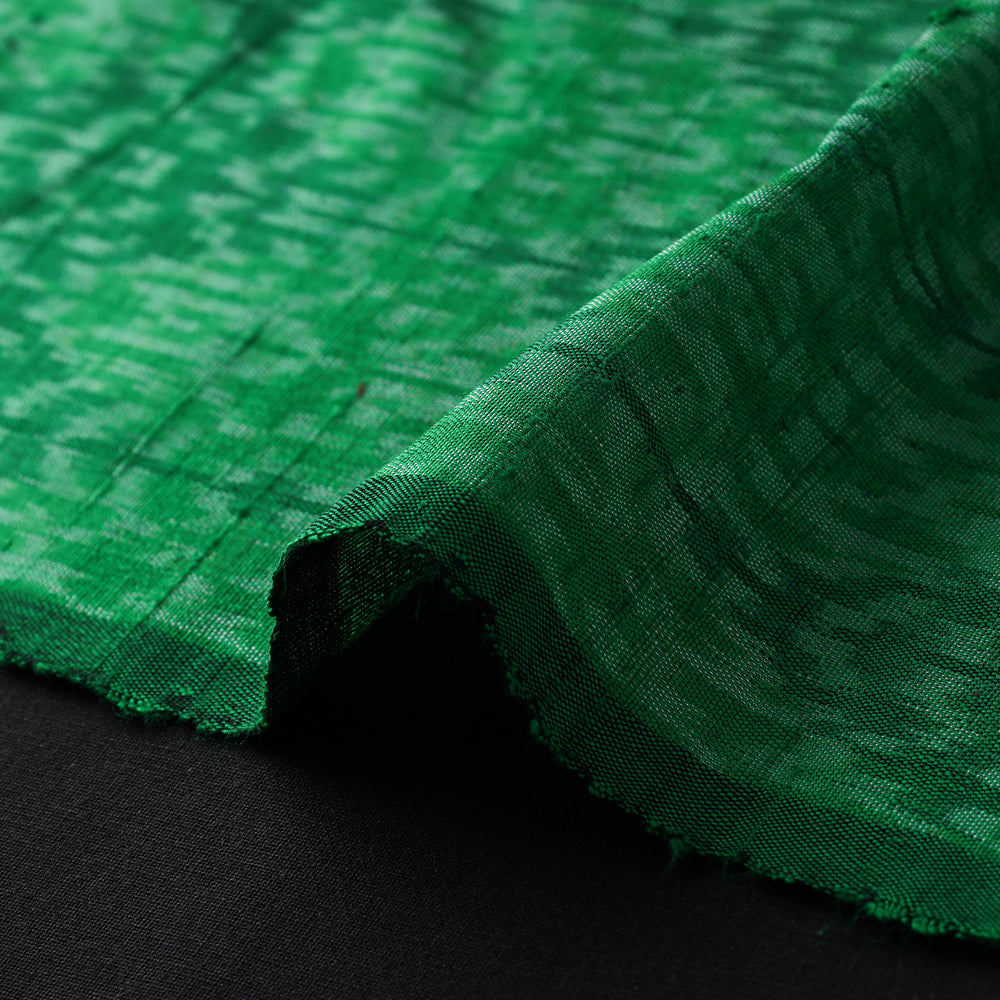 Green - Pure Handloom Raw Silk Pochampally Ikat Fabric 10