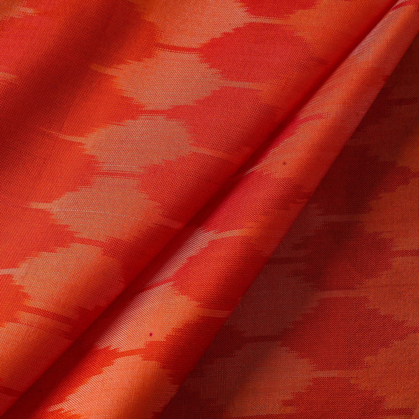 Orange - Pure Handloom Mulberry Silk Pochampally Ikat Fabric 11