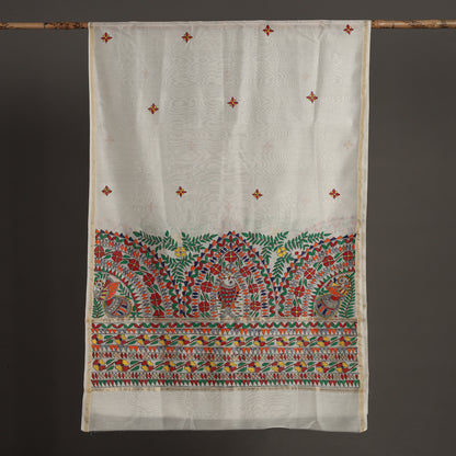 White - Madhubani Handpainted Chanderi Silk Handloom Dupatta 21