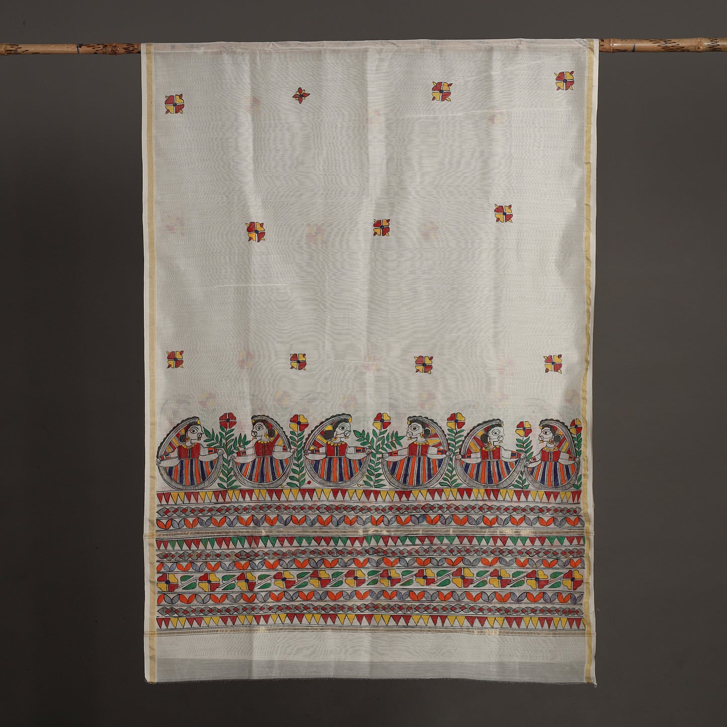Beige - Madhubani Handpainted Chanderi Silk Handloom Dupatta 20