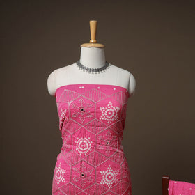Kutch Bandhani Sequin & Mirror Work Satin Cotton Unstitched Dress Material: Kurta, Bottom & Dupatta 32