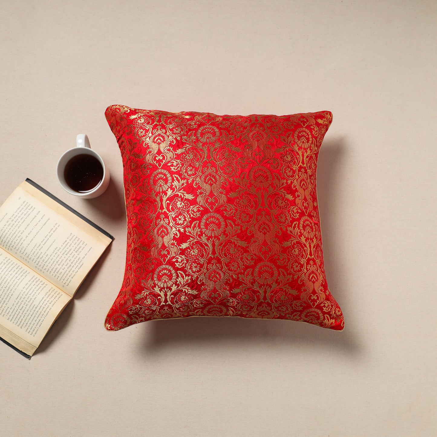 Red - Silk Banarasi Cushion Cover with Zari Work 31