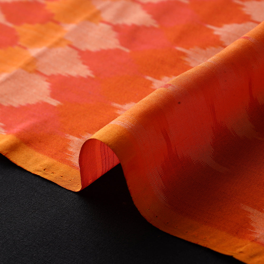 Orange - Pure Handloom Mulberry Silk Pochampally Ikat Fabric 11