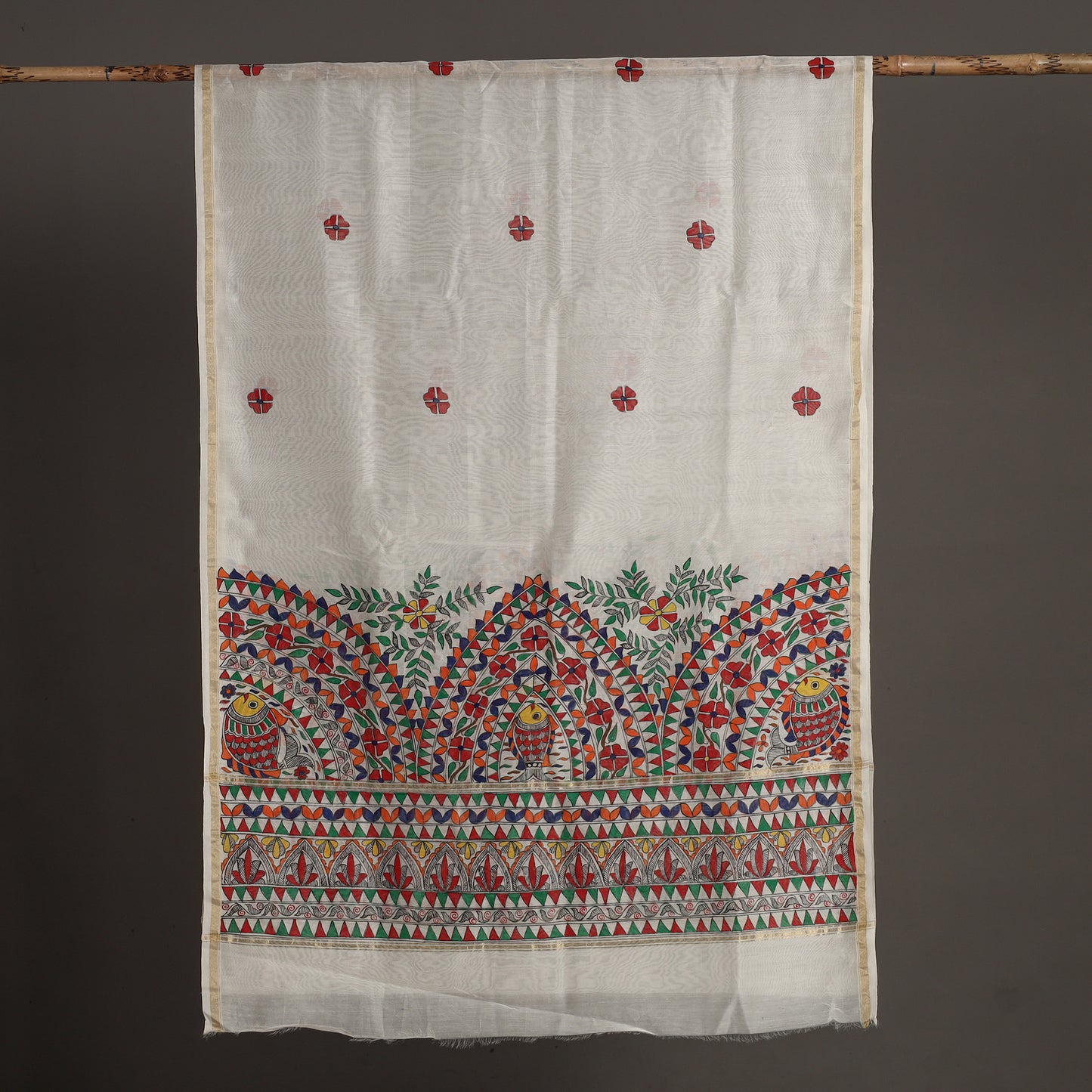 White - Madhubani Handpainted Chanderi Silk Handloom Dupatta 18