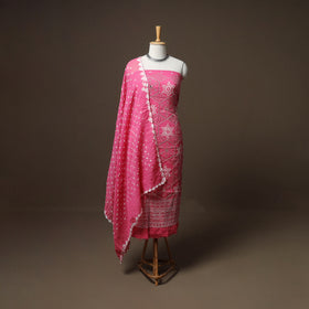 Kutch Bandhani Sequin & Mirror Work Satin Cotton Unstitched Dress Material: Kurta, Bottom & Dupatta 32