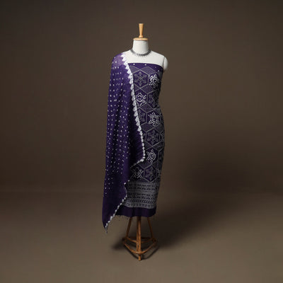 Kutch Bandhani Sequin & Mirror Work Satin Cotton Unstitched Dress Material: Kurta, Bottom & Dupatta 33