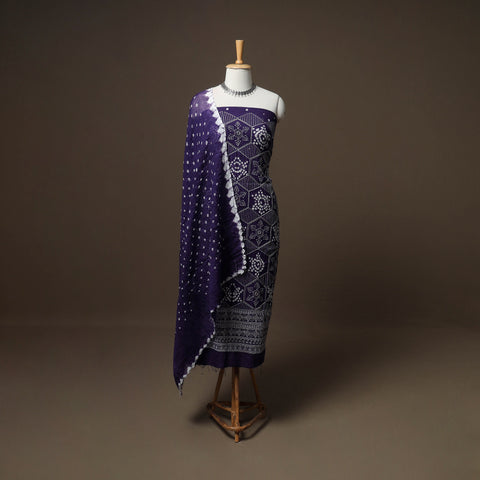 Kutch Bandhani Sequin & Mirror Work Satin Cotton Unstitched Dress Material: Kurta, Bottom & Dupatta 33