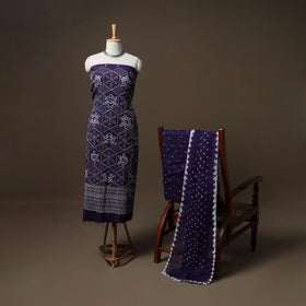 Kutch Bandhani Sequin & Mirror Work Satin Cotton Unstitched Dress Material: Kurta, Bottom & Dupatta 33