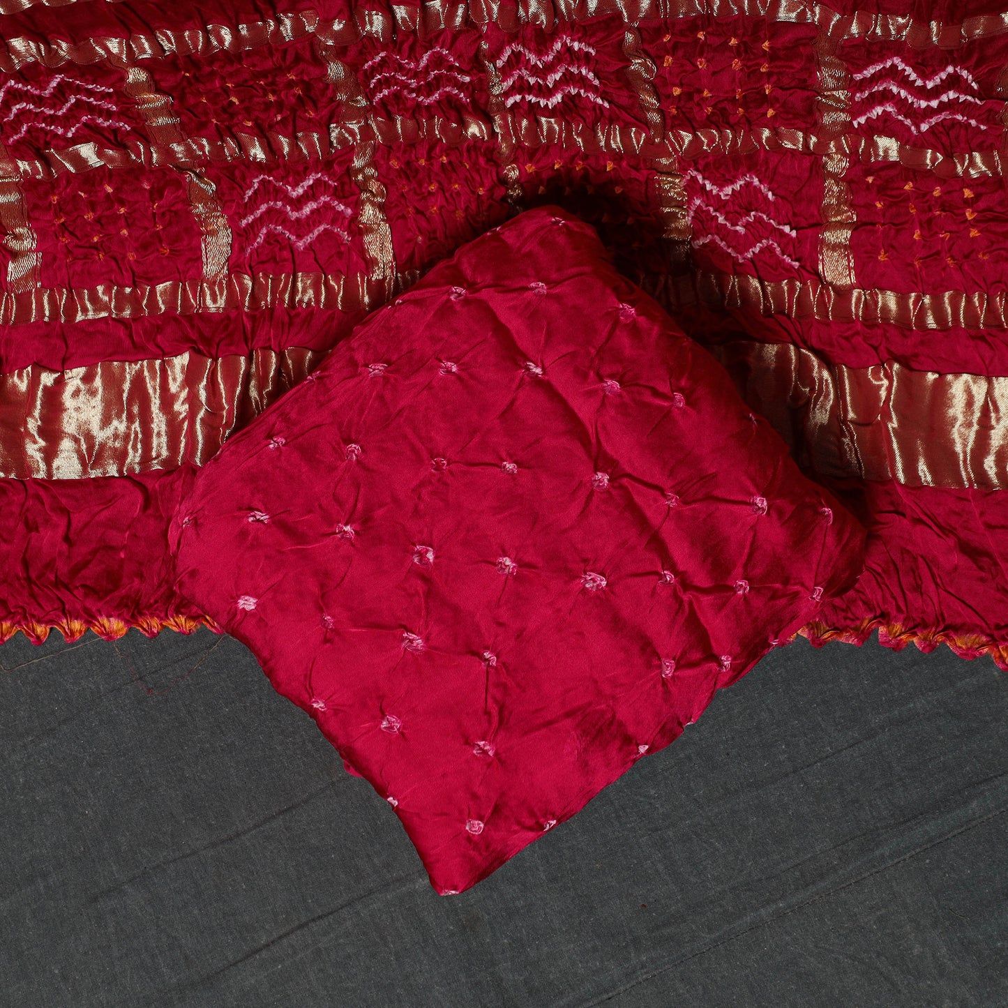 Kutch Bandhani Tie-Dye Modal Silk 3pc Unstitched Dress Material Suit Set 09