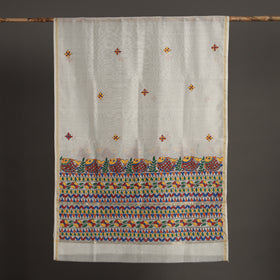 White - handloom chanderi silk handpainted madhubani